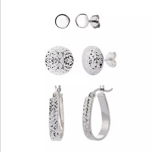 Sterling Silver Studs And Hoops Earrings Set Of 3